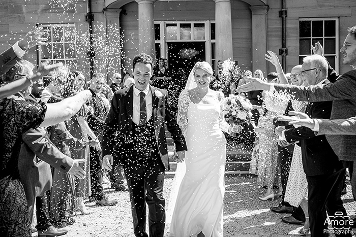saltmarshe hall wedding photographer confetti at saltmarshe hall