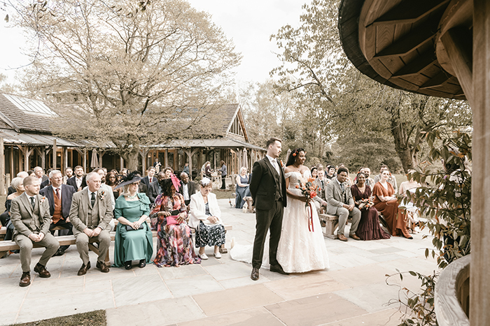 Bride and groom at Oak Tree of Peover during their Knutsford wedding